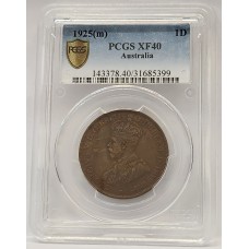 AUSTRALIA 1925 . ONE 1 PENNY . PCGS XF40 AUSTRALIA 1925 . ONE 1 PENNY . PCGS XF40